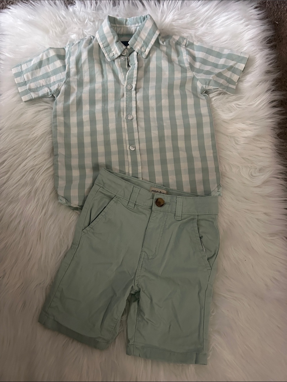 Boys Mint green Button-Down Shirt & Shorts Set size 5